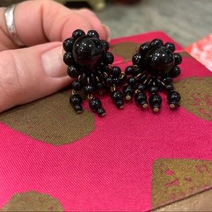 Vintage Black Glass Bead Dangle Earrings